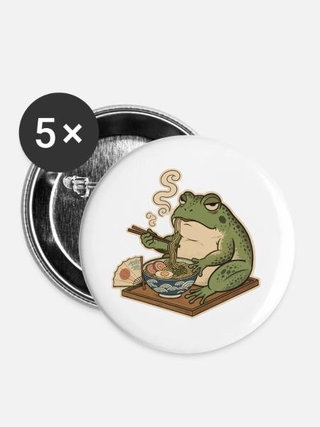 Grummeliger Frosch isst Ramen - Buttons groß 56 mm (5er Pack) - Weiß