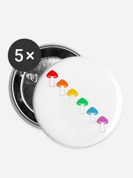 Vielfalt der Regenbogenpilze - Buttons groß 56 mm (5er Pack) - Weiß