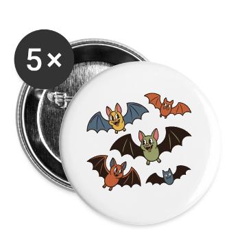 Niedliche Cartoon-Fledermäuse, die in einer spielerischen Gruppe fliegen - Buttons groß 56 mm (5er Pack) - Weiß - Vorne
