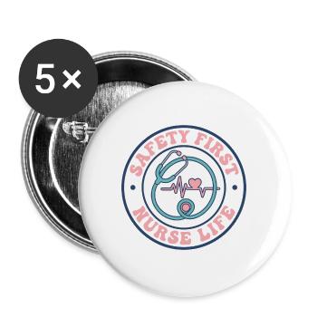 Nurse Life Safety First Retro-Stethoskop-Geschenk - Buttons groß 56 mm (5er Pack) - Weiß - Vorne
