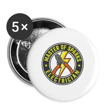 Elektriker-Meister von Sparks Hochspannungsgeschenk - Buttons groß 56 mm (5er Pack) - Weiß - Vorne