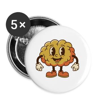 Retro-Charakter mit fröhlichem Gehirn - Buttons groß 56 mm (5er Pack) - Weiß - Vorne