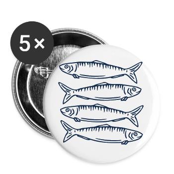 Sardinen Fische Angler - Buttons groß 56 mm (5er Pack) - Weiß - Vorne