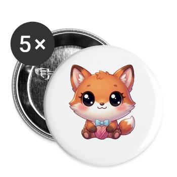 Kawaii Chibi Fuchs - Buttons groß 56 mm (5er Pack) - Weiß - Vorne