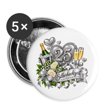 25. Silberhochzeit Festdesign - Buttons groß 56 mm (5er Pack) - Weiß - Vorne
