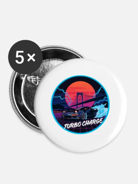 Turbo Charge Retro Synthwave Drift-Kunst - Buttons groß 56 mm (5er Pack) - Weiß