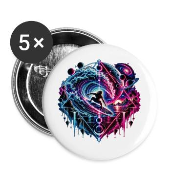 Kosmischer Wellenreiter – Surfen im All - Buttons groß 56 mm (5er Pack) - Weiß - Vorne