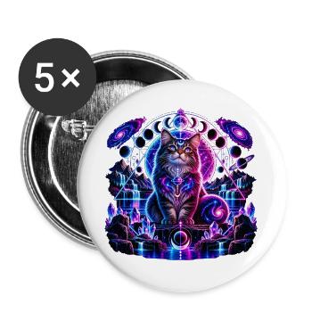 Kosmische Katze – Mystisches Galaxie Design - Buttons groß 56 mm (5er Pack) - Weiß - Vorne