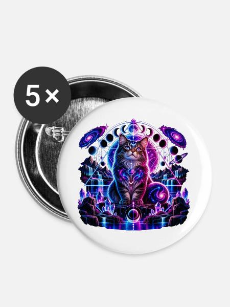 Kosmische Katze – Mystisches Galaxie Design - Buttons groß 56 mm (5er Pack) - Weiß