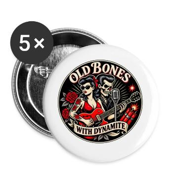 Old Bones with Dynamite – Rockabilly Humor - Buttons groß 56 mm (5er Pack) - Weiß - Vorne
