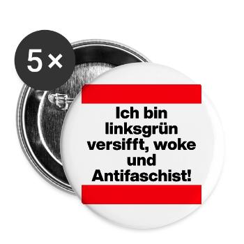 LINKSGRÜN VERSIFFT WOKE ANTIFASCHIST SPRUCH, NONZS - Buttons groß 56 mm (5er Pack) - Weiß - Vorne