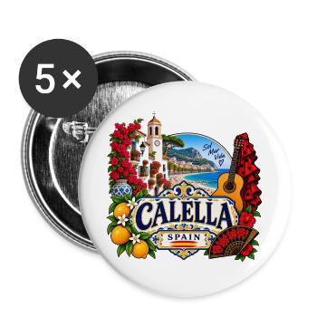 Calella – Sol, Mar & Vida - Buttons groß 56 mm (5er Pack) - Weiß - Vorne