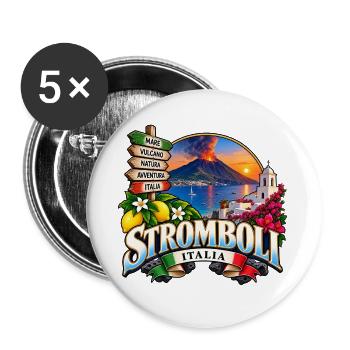 Stromboli – Vulkan, Meer & Italien - Buttons groß 56 mm (5er Pack) - Weiß - Vorne
