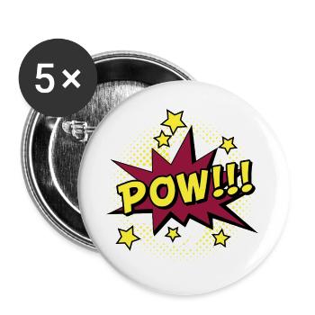 Comic POW Knall Cartoon Superheld - Buttons groß 56 mm (5er Pack) - Weiß - Vorne