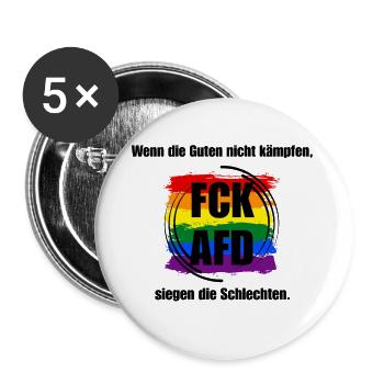 FCK AFD Protest Design - Bunt statt Braun Flagge - Buttons groß 56 mm (5er Pack) - Weiß - Vorne