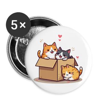 Katze, Süßes Kätzchen, Lustige Katze - Buttons groß 56 mm (5er Pack) - Weiß - Vorne