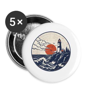 Leuchtturm Patch Abendrot - Buttons groß 56 mm (5er Pack) - Weiß - Vorne