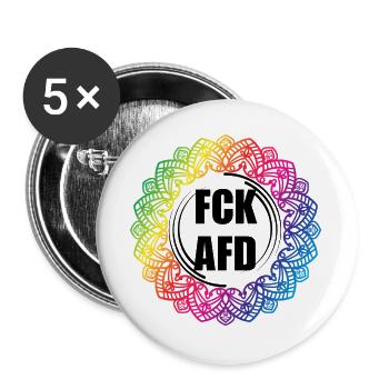 FCK AFD Regenbogen Mandala - Bunt statt Braun - Buttons groß 56 mm (5er Pack) - Weiß - Vorne
