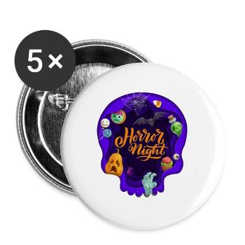 Horror Night Halloween Totenkopf - Buttons groß 56 mm (5er Pack) - Weiß - Vorne
