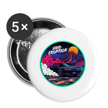Grid Eruption Retro Outrun JDM Streetwear - Buttons groß 56 mm (5er Pack) - Weiß - Vorne