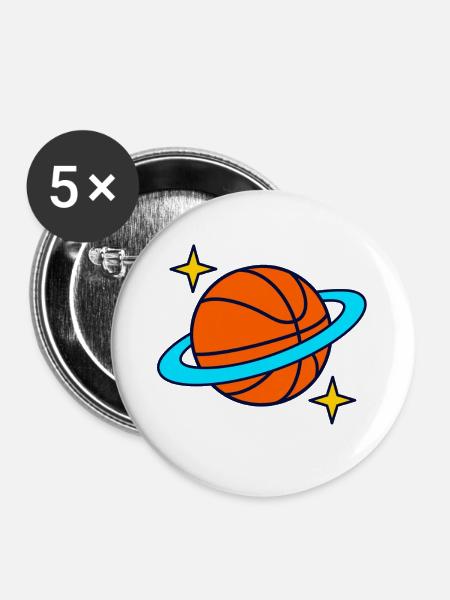 Basketball-Umlaufbahn - Buttons groß 56 mm (5er Pack) - Weiß