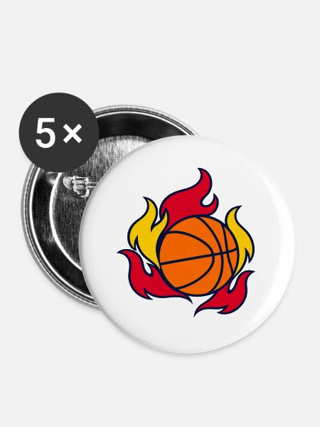 Basketball Flames - Buttons groß 56 mm (5er Pack) - Weiß