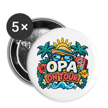 Opa on Tour – Familienurlaub Geschenk - Buttons groß 56 mm (5er Pack) - Weiß - Vorne
