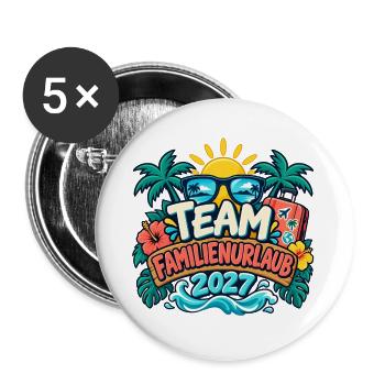 Team Familienurlaub 2027 – Urlaubsshirt - Buttons groß 56 mm (5er Pack) - Weiß - Vorne