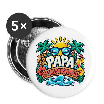 Mama im Urlaubsmodus – Familienurlaub Shirt - Buttons groß 56 mm (5er Pack) - Weiß - Vorne
