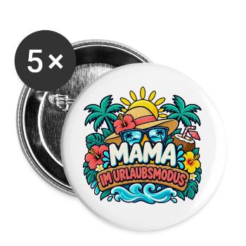 Papa im Urlaubsmodus – Familienurlaub Shirt - Buttons groß 56 mm (5er Pack) - Weiß - Vorne