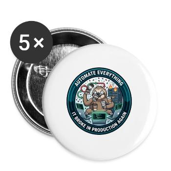 Lustiger DevOps-Ingenieur – Faultier, alles zu automatisieren - Buttons groß 56 mm (5er Pack) - Weiß - Vorne