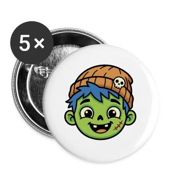 Cartoon-Zombie-Junge mit blauen Haaren und Mütze - Buttons groß 56 mm (5er Pack) - Weiß - Vorne