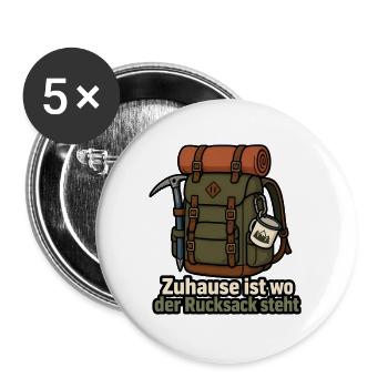 Zuhause ist wo der Rucksack steht Wandern Design - Buttons groß 56 mm (5er Pack) - Weiß - Vorne