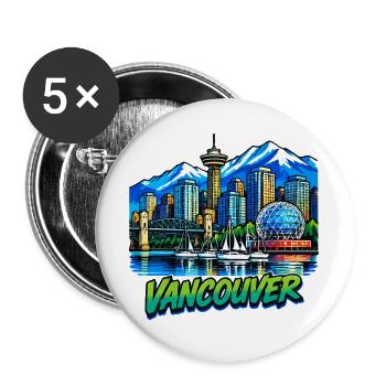 Vancouver Stadtlandschaft Neon - Buttons groß 56 mm (5er Pack) - Weiß - Vorne