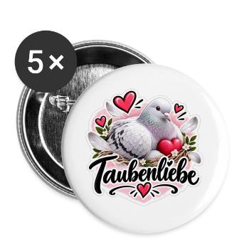 Taubenliebe Aufkleber – Friedenstaube & Herzen - Buttons groß 56 mm (5er Pack) - Weiß - Vorne