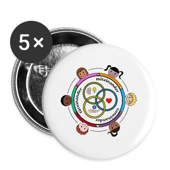 Hand in Hand - Gemeinschaft & Inklusion - Buttons groß 56 mm (5er Pack) - Weiß - Vorne