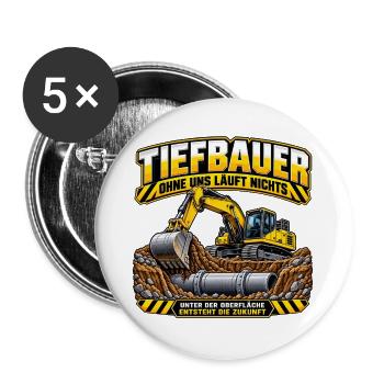 Tiefbauer: Zukunft unter der Oberfläche Bagger - Buttons groß 56 mm (5er Pack) - Weiß - Vorne