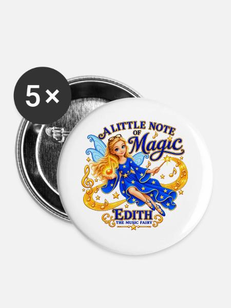 Edith – Die Musikfee - Buttons groß 56 mm (5er Pack) - Weiß