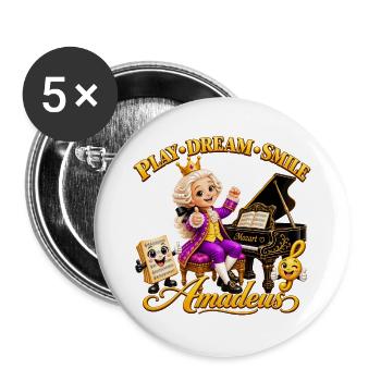 Mozart – Spiel, Träum, Lächeln! - Buttons groß 56 mm (5er Pack) - Weiß - Vorne