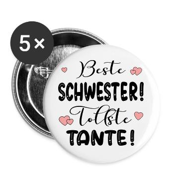 Schwester Tante Baby - Buttons groß 56 mm (5er Pack) - Weiß - Vorne