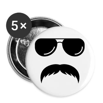 Großer Schnurrbart - Buttons groß 56 mm (5er Pack) - Weiß - Vorne