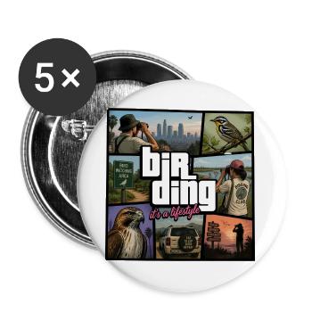 Birding – It’s a Lifestyle - Buttons groß 56 mm (5er Pack) - Weiß - Vorne