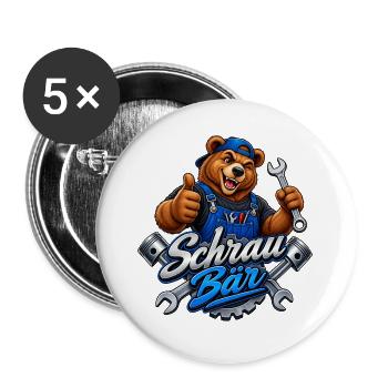 Schrau Bär Werkstatt - Buttons groß 56 mm (5er Pack) - Weiß - Vorne