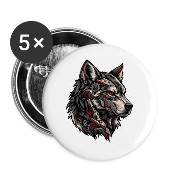 Mechanischer Wolf - Buttons groß 56 mm (5er Pack) - Weiß - Vorne