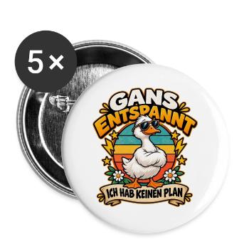 Gans Entspannt - Buttons groß 56 mm (5er Pack) - Weiß - Vorne