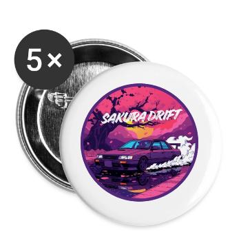 Sakura Drift Retro Japan JDM Streetwear - Buttons groß 56 mm (5er Pack) - Weiß - Vorne