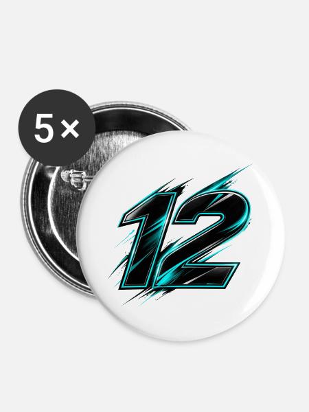 Neon 12 Ziffernstreifen - Buttons groß 56 mm (5er Pack) - Weiß