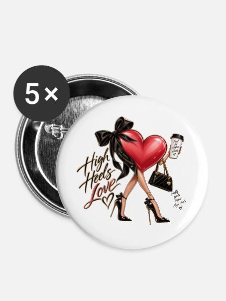 Herzen High Heels Illustration - Buttons groß 56 mm (5er Pack) - Weiß