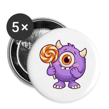 Niedliches Zyklopenmonster mit Lutscher - Buttons groß 56 mm (5er Pack) - Weiß - Vorne