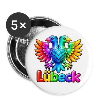 Lübeck unter dem Regenbogen - Buttons groß 56 mm (5er Pack) - Weiß - Vorne